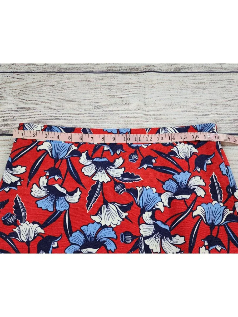 J. Crew Floral Pencil Skirt Size 14 Blue White Red Career Office Americana Bold - Picture 7 of 8